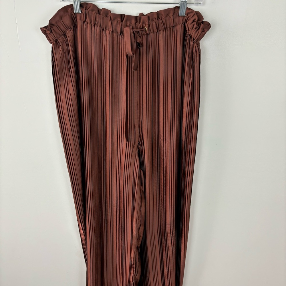 Anthropologie High Waisted Plissé Wide Leg Pants Brown Size XL - Picture 4 of 9